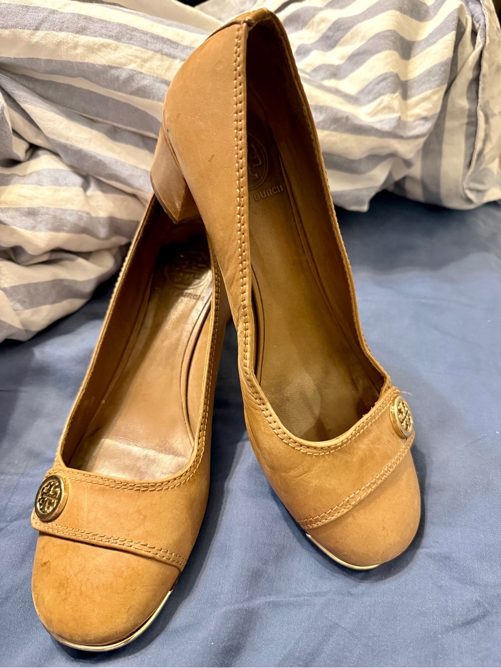 Tory Burch Classic Tan Block Heel Pumps - Women's Leather Size 8M
